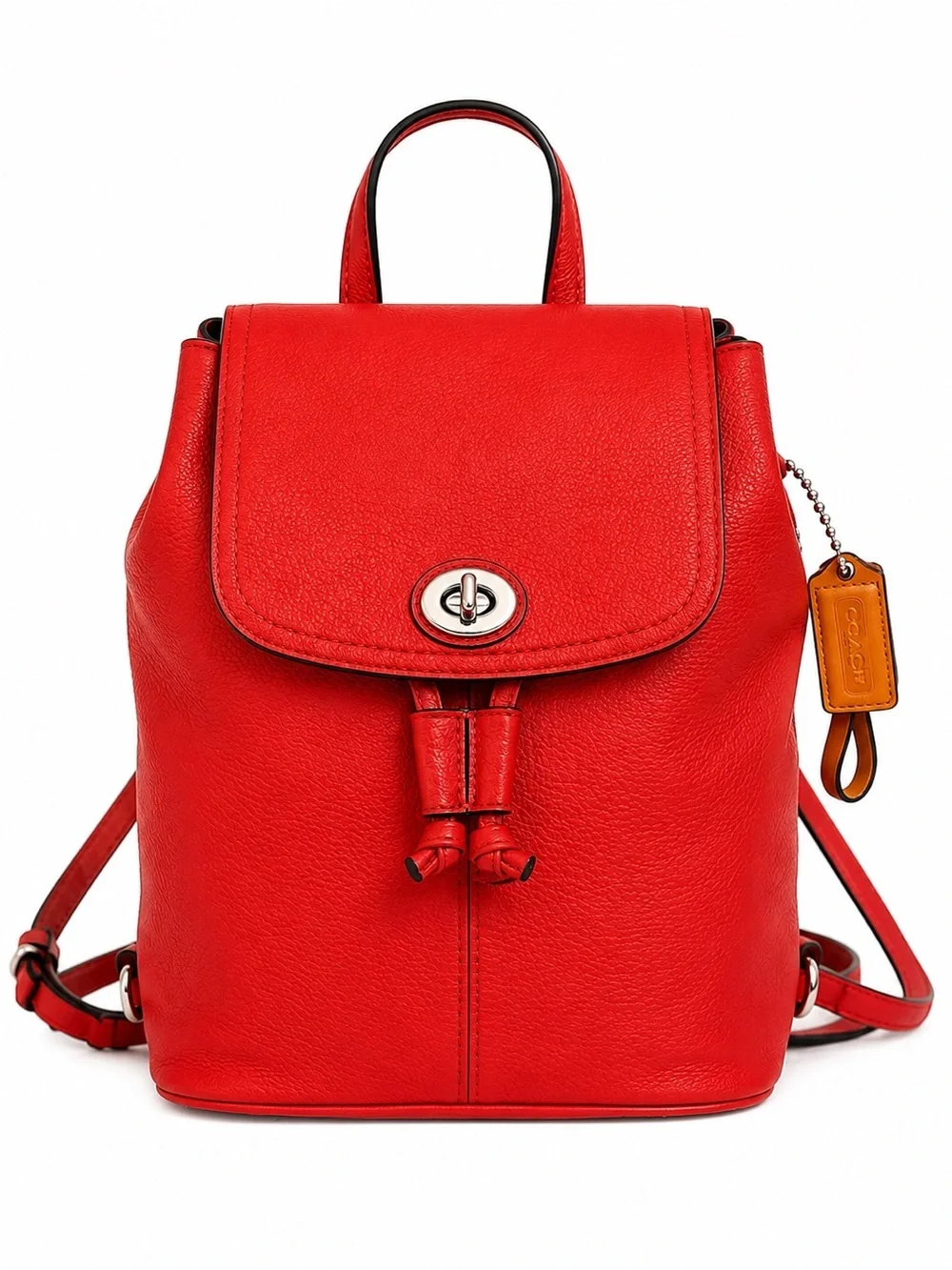 Coach Red Pebbled Leather Turnlock Drawstring Backpack Top Handle F24385